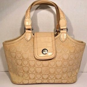 Brighton Mini Tan/Gold Fabric Leather Trim Satchel